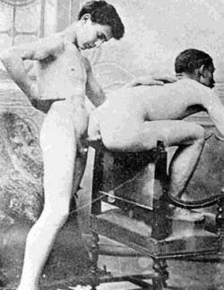 antique-erotic:   A sixth and so far final photograph of those French boys (the rest can be seen tagged here). The chair-balancing looks none too comfortable, but I love the casual attitude of the other chap - such a funny photograph. My memory may not