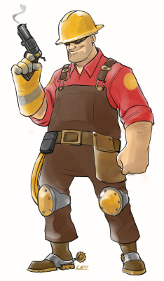 lintufriikki:  sketch commish for SirKai: “Engie with a six shooter and spurs” 