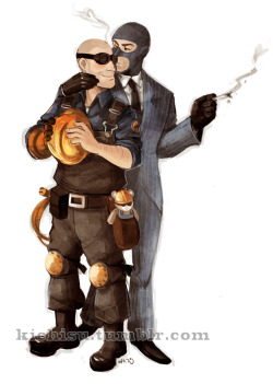 kichisu:  Commission 01 ll relevantinterests Some Engie and Spy fluff! —- Interested of what you see? I take commissions! http://kichisu.tumblr.com/post/7316183466/10-sketch-commissions More info here! 