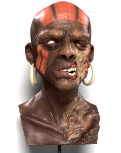 justinrampage:  The flexible / yoga fire breathing Street Fighter warrior Dhalsim gets a case of the zombies thanks to Frank Belardo and his rad 3D design. Zombie Dhalsim Bust by Frank Belardo (CGHUB)
