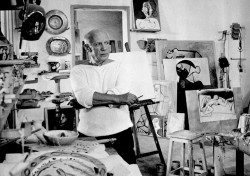 paperimages:  Pablo Picasso in his studio in Vallauris, France 1953. 