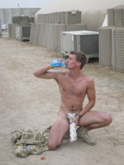 nudestraightguys:  Good god, 104 notes in three hours since I posted this. Clearly you guys love guys in the military. Duly noted.   Guys in the military are definitely a turn on. That guy makes drinking Gatorade look hot!