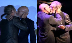 misterstibbons:  [Image Description: Two pictures of Ian McKellan and Patrick Stewart kissing.] grundle-mcballsonface:  valeria2067:  fuckyeahsirpatrickstewart:  Sir Patrick Stewart &amp; Sir Ian McKellen.  Awesome is made of this, not vice versa.   OLD