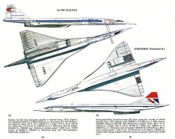 youlikeairplanestoo:  “Battle of the SSTs.” Love this illustration comparing the Tupolev Tu-144 and the Aerospatiale/BAC Concorde. Funny how similar the designs are. I have to say they’re both quite sleek. Photo courtesy of James Vaughan. Full version