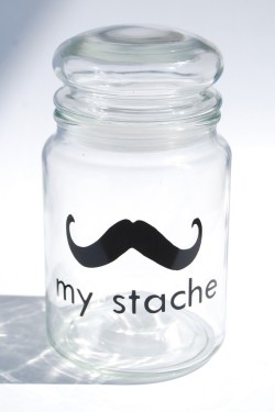 homemadecrap:  NOT a DIY, but COULD be….I’ve got the stache transfers, hmm, now I just need a jar!  My Stache Jar via lovegracejoy (@etsy.com)