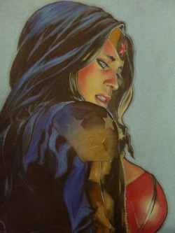 dcwomenkickingass:  xombiedirge:  Wonder Woman by Gérald Parel  I like the face on this piece. Eyes up people. 