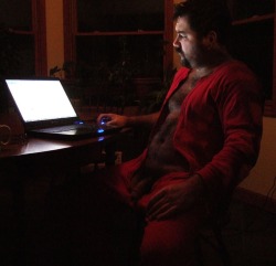 jeffsmen:  Four lovely things : the mood, the chiaroscuro, the red union suit, &amp; the man. 