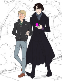 i had considerably less time tonight for sherlock fanart. unacceptable. saradrawsart: Can you please draw Sherlock and John on a walk in the park? &gt;3&gt;