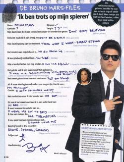 popcornworld:  In big letters: I’m proud of my muscles.  Name: Bruno Mars. Nickname: / Weight: ? Length: 5’5” My best advice that I can give to someone who wants to become a singer: Don’t stop believing.  My favorite song at the moment: That’s