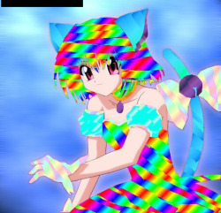 nerdgasmz:  catrente:  sociallyunacceptableart:  This is a legitimate Tokyo Mew Mew OC. Her name is Mew Psychotic Rainbow.  She defeats the enemy by blinding them.  OR GIVING THEM SEIZURES. 8| 