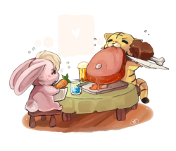 yummytomatoes:  “D-don’t eat so much! You’ll get sick!” ”MNGHGNMGNH!!”I’m also happy KotetsuT is back and safe! Bad storms are no fun— LET US FEAST LIKE KINGS!  Cuuute ;u; and that meat looks so good actually&hellip;.