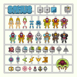 justinrampage:  Metroid, Super Mario Bros and The Legend of Zelda have been picked apart and put into 16-bit model kits by Ty Lettau. This is an update to a past post. Related Rampage: Cartooned… Pac-Man Samus / Mario / Link Model Kits by  Ty Lettau