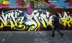 albotas:  Daily Graffiti: Frieza Graffiti Spotted in Paris Since today’s Dragon Ball Z’s 15th anniversary here in the states, I figured this piece featuring arguably the greatest DBZ villain of all time was more than fitting. Check out the DAILY GRAFFITI