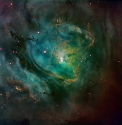 n-a-s-a:  Stars and Dust of the Lagoon Nebula - The large majestic Lagoon Nebula is home for many young stars and hot gas. Spanning 100 light years across while lying only about 5000 light years distant, the Lagoon Nebulae is so big and bright that