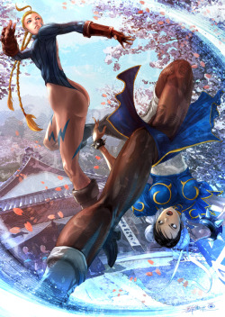 justinrampage:  Cammy and Chun-Li settle their differences in this ass kicking Street Fighter illustration by Fung Kin Chew. Fight! Cammy and Chun-Li by Fung Kin Chew (deviantART) (Twitter) 