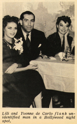 burleskateer:  Fellow chorus girls Lili St. Cyr and Yvonne DeCarlo (foreground) relax with an unidentified man, between performances at the ‘FLORENTINE Gardens’ in Hollywood.. Yeah, you heard right, folks!!.. “Lily Munster” once danced in the