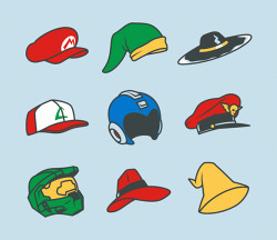 thelifeofryan:  Nine of the coolest hats in videogame history.  Buy this shirt and you’ll keep your body warm and your virginity intact all at the same time! 