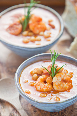 gastrosophia:  Chorizo soup with prawns… Getting ready for the weekend!!! The rosemary is not only for decoration: you can use it like a pinxo for the prawns!!!  Spanish Chickpea, Chorizo and Prawn Soup by Chris Radley on Flickr.