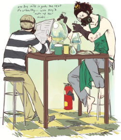 just an average morning at 221b youwerenotthere: maybe you could draw Sherlock with his  lab equipment, doing an experiment or something?ununpentium: Sherlock  and John being domestic (like the scene in TBB where they are having  breakfast and reading