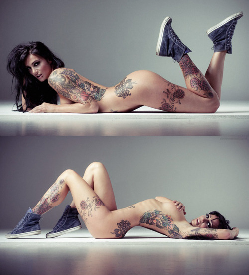 Sexy hipster girl naked with tattoos