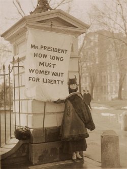 useturnouts:  Women picketed the White House in 1917 to try to get President Wilson to support woman suffrage. This is one of my favorite photos of the picketers. 