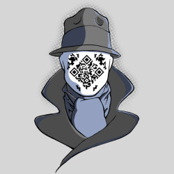 justinrampage:  Rorschach is back and more deep in thought than ever! Thanks to your votes, David Eberhardt’s working Watchmen QR code shirt is on sale at 604Republic. Try out the QR code on your smart phone: “H U R M…” QRorschach by David