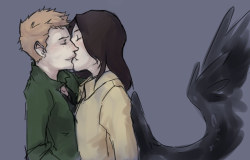Quick doodle on the computer of Fem!Dean/Fem!Cas before I go to bed. I really need to be less sucky in art things. Meh. Night night~
