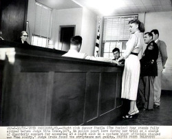 Sheila &ldquo;The Peeler&rdquo; Ryan A press photo showing a June 1956 police court appearance by Ms. Ryan, where she faced disorderly conduct charges for wearing a burlesque costume deemed &ldquo;too scanty&rdquo; by Upper Marlboro (Maryland) vice office