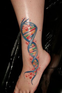 fuckyeahtattoos:  This is my second tattoo. I currently am in school getting a degree in microbiology and working in a medical research laboratory. I am a huge nerd, and DNA was perfect. Benjamin Bowlin at Deep Roots in Seattle did my tattoo. I love it