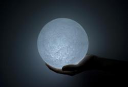 unknownskywalker:  Super Moon lamp by Eisuke Tachikawa This lamp represents the Supermoon, the biggest full moon in a cycle of 18 years. It is composed of LED lights and is an accurate presentation of the moon, based on the lunar orbiter Kaguya’s 3D