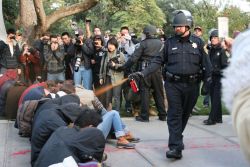 lmaoamanda:  (via occupyallstreets): Activist were peacefully protesting on their campus at University of California, Davis Quad. Friday afternoon police showed up in riot gear to disperse the protesters by using pepper spray at point-blank range. The