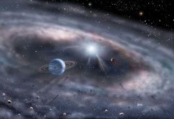 the-star-stuff:  Dusty Disk Image courtesy David A. Hardy December 23, 2009—Planets take shape in the dusty disk around a young star in an artist’s conception. The scene is an example of what things might be like around MWC 419, a blue star about