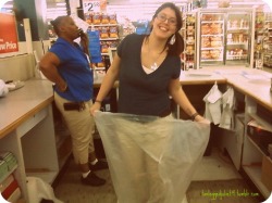 tanleggedjuliet19:  Fun times working at WalMart :) They wanted me to get in the trash can, I compromised &amp; got in the trash bag! :) 