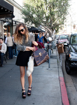 what-do-i-wear:  Alexander Wang chenille turtleneck sweater, Forever 21 chiffon skirt, Céline sunglasses and wedges, Marc Jacobs Camille bag, Theory blazer (image:fashiontoast)