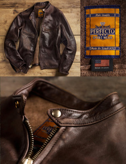whiskeygrade:  Schott NYC Perfecto Vintage Cafe Racer Jacket “New from the Schott NYC lines comes this special make-up vintaged motorcycle jacket for Restoration Hardware. Coming in at 輪, the cafe racer comes in black and brown and is produced
