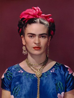 iiridescent:  bad—moon:  Frida Kahlo “I was born a bitch. I was born a painter.” Mexican painter, feminist, communist. In her late teens, she was involved in a horrible bus accident that shattered the bones in her feet, and broke the bones in her