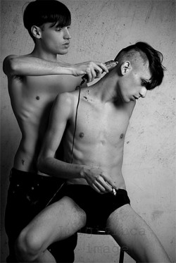 grrlyboy:  UGHhot skinny topless boy shaving the head of another hot skinny boy topless, who has a cigarette and no pantsthis is basically my thing 