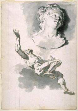 necspenecmetu:  Francesco Salvator Fontebasso, Male Nude Floating Upward, His Arms Outstretched; A Bust of a Young Woman, c. 1735-40 