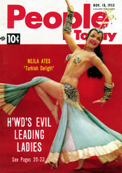 burleskateer:  Nejla Ates kicks into a dynamic pose for the cover of this November ‘53 issue of ‘People Today’ magazine; a popular 50’s-era Men’s Pocket Digest.. 