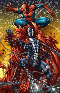rtik13:  Nice artwork featuring Spawn and Spider-Man by Rudy Vasquez. 