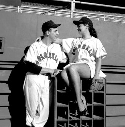 Patti Waggin poses in a matching &lsquo;Louisville Colonels&rsquo; jersey, with her husband Don Rudolph; a left-handed pitcher for their 1957 team.. The 'Louisville Colonels&rsquo; were the Triple-A minor league team affiliated with the 'Chicago White