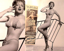   Flaming Titian Dal Promo photo with newspaper ad for an appearance at Rose La Rose’s ‘TOWN HALL Burlesque’ theatre; in Toledo, Ohio..  
