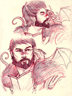 kassafrassa:  spicyshimmy:  kassafrassa:  hawke with a baby dragon lelelele ps i can’t draw dragons for shit man look how smarmy the little fucker looks ahahhaa did any of you guys read steven brust’s jhereg series those were like my favourite books