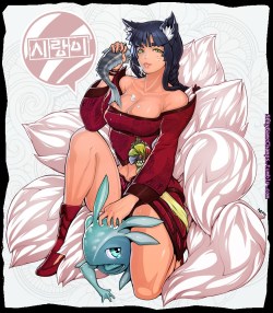 Some days ago we had this nice Black &amp; White Ahri Dominates Fizz Drawing, now It`s done in color.