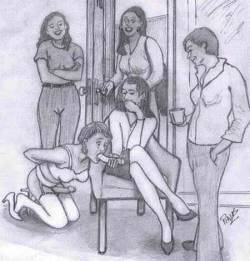 feminization:  One sissyboy for four ladies :-) Found at www.femdomartists.com 