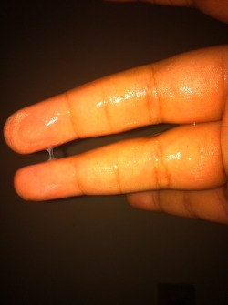 filthywetslut:  Yes, this is my very own wetness. I just came so hard, I squirted. All I can say is that anal, vaginal and clitoral stimulation is the way to go. I’m drenched. Ew my fingers are so unphotogenic. Swollen cuz I’m dehydrated.