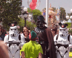 scifigrl47:  consulting-meerkat:  sherlocked-ravenclaw-companion:  outofthecavern:   I can’t decide which is more awesome, that Peter Pan is taunting Darth Vader, or that the stormtroopers are wearing Mickey Mouse hats.  everything is awesome and nothing