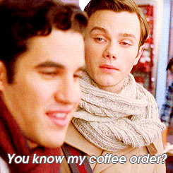  #blaine’s face in the second one haha #he’s just like of course I fucking know your fucking coffee order jfc Kurt what kind of platonic friend am I my god   lololol Graham and I have had similar exchanges.  Oh, long term things.