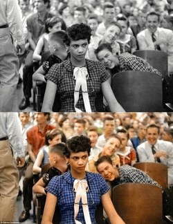 haitian-sensati0n:  blackorchidd:  harrietsrevenge:  thisiswhiteculture:   Never forget…Dorothy Counts being mocked by an entirely white audience on enrollment day at Harding High School. September 4th, 1957  and they call US savages  Never fucking