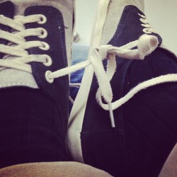 Tied his shoe laces together, muahaha.  (Taken with instagram)